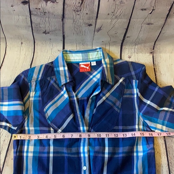 Puma cotton plaid snap down tunic blouse dress S - Picture 6 of 8